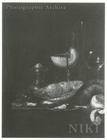 Oranges in a Blue and White Bowl, with a Nautilus, a Glass of Wine, and a Rug on a Ledge