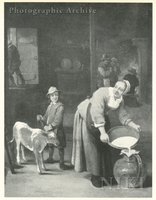 Kitchen Interior with a Maid Pouring Milk in a Jug