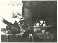 Still Life of Grapes and Peaches in a Bowl, a Dead Pheasant, Roses and a Glass of Wine on a Table