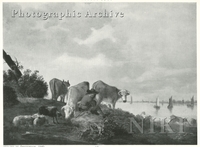 Herdsman with Cattle on a River Bank