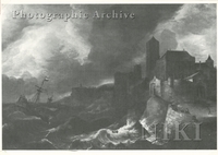 Castle and Coastal Fortifications with Storm at See and Shipwreck