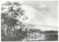 Southern Landscape, a Horseman and Other Figures Fording a Stream