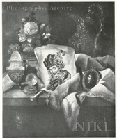 Still Life with Flowers, Two Portraits, Watch and Other Objects on a Table