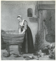 Woman Washing Clothes in a Wooden Tub