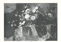 Flowers in a Basket on a Draped Ledge, Two Birds to the Left