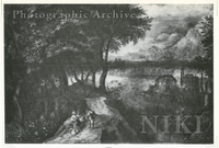 Wooded Landscape with Figures on a Path and a Village in the Distance