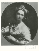 Portrait of a Woman with a Rose and a Cat