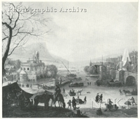 Winter Landscape with Figures on the Ice in a Town