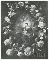 Mary with Child and Two Angels Surrounded by a Garland of Flowers