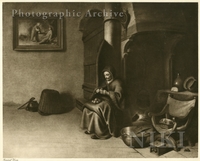 Kitchen Interior with Woman Peeling Fruit