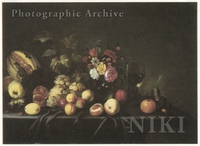 Still Life with Fruit, a Rummer and Flowers in a Vase on a Draped Table