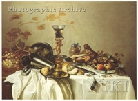 Still Life of Fruit, Bread, Meat and a Rummer on a Draped Table