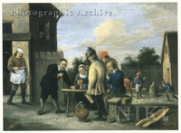 Figures Drinking and Bowling outside an Inn