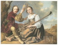 Pastoral Double Portrait of a Gentleman Crowing a Shepherdess, Both Seated in a Landscape