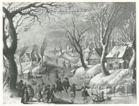 River Landscape in Winter with Figures on the Ice by a Village