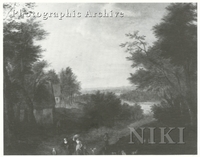 Extensive Wooded Landscape with Peasants and Sheep on a Path