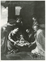 Adoration of the Christ Child by Mary and Joseph, Shepherds, and Saints Francis, and Nicholas
