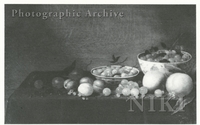 Oysters, Pastry in a Wan Li Kraak Porcelain Bowl, a Nautilus Cup, Plates of Fruit with Bread and an Orange on a Table