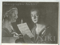 Girl and Old Woman Singing by Candlelight