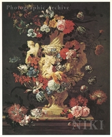Roses, Tulips, Carnations and Other Flowers in a Sculptured Vase