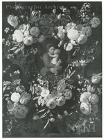 Garland of Flowers, Surrounding a Medaillon Depicting Mary with the Christ Child