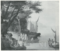 Figures Disembarking from Boats and Others Embarking at the Wooded Bank of a River