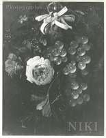 Rose and Other Flowers, and a Bunch of Grapes Hanging from a Ring