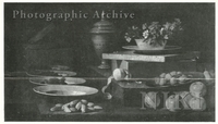 Still Life of Fruit and Spices in Earthenware and Metal Dishes with an Arrangement of Wooden Boxes and a Bunch of Flowers in a Swallow Dish, Spread over Brown and Grey Stone Steps