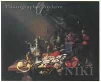 Banquet Still Life with Oysters, Fruit, a Silver-Gilt Cup, an Ewer and a Sugar Castor on a Draped Table