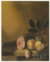 Still Life of Peaches, Grapes and Roses on a Ledge