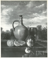 Oranges, Roses, a Rummer and a Flagon on a Ledge in a Landscape
