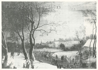 Winter Landscape with Skaters on a Frozen River in the Foreground, a Town beyond