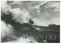 Wooded Dune Landscape with Figures on a Path and a Village in the Distance
