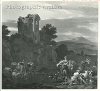 Landscape with a Herdsman, Herdswomen, Cattle and Ruins in the Distance