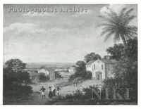 Brazilian Landscape with a Church, Buildings and Figures