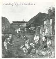 Farmyard Scene with Women Preparing Vegetables for the Market