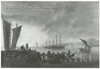 Italianate Coastal Landscape with Fishermen in the foreground and Moored Sailing Vessels beyond