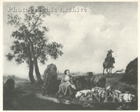 Landscape with a Traveller on a Path, a Shepherdess and Cattle in the Foreground, and a Town in the Distance