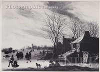 Village in Winter with Figures on a Frozen River