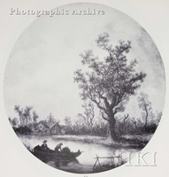 Wooded River Landscape with a Cottage and Figures in a Rowing Boat