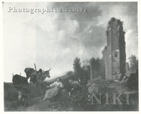 Southern Landscape with Herdsmen, the Ruins of a Tower to the Right