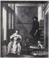 Mother and Child with Schoolboy Descending a Stair
