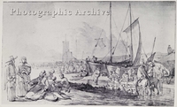 Beach Scene with Fish Mongers and other Figures