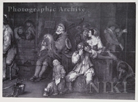 Interior of an Inn with a Cripple to the Left, a Peasant Playing the Bagpipes, Another Drinking from a Pot and Two Couples Embracing