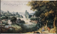 Extensive Mountainous River Landscape with Villages and Figures
