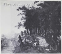 Wooded Landscape with Huntsmen and Hounds on Path