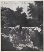Mountainous River Landscape with a Waterfall