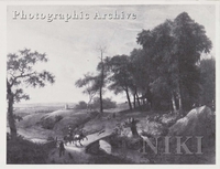 Wooded River Landscape with a Hawking Party by a Bridge