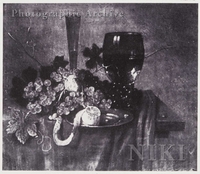 Still Life of a Peeled Lemon on a Pewter Plate, Grapes and Rummers on a Draped Table