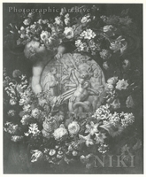 Bas-relief Held by a Putto in a Garland Surround of Roses, Tulips, Chrysanthemums and Other Flowers